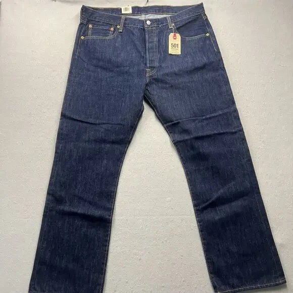 Levis Men's 501 Original Fit Jeans Straight Leg Button Fly 100% Cotton Dark Wash