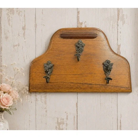 Vintage Brass Cherub Coat Rack 3 Hook Musical Angel Hanger Hollywood Regency 12