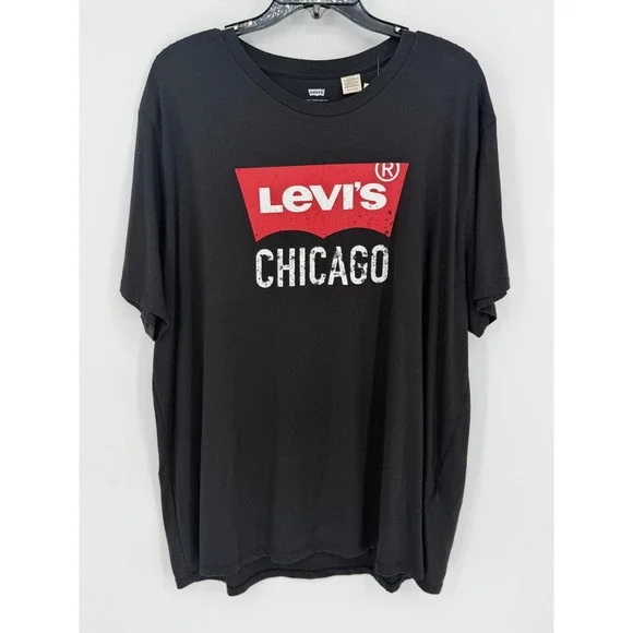 Levis Chicago Graphic T Shirt Black XXLarge‎ Men Casual Tee