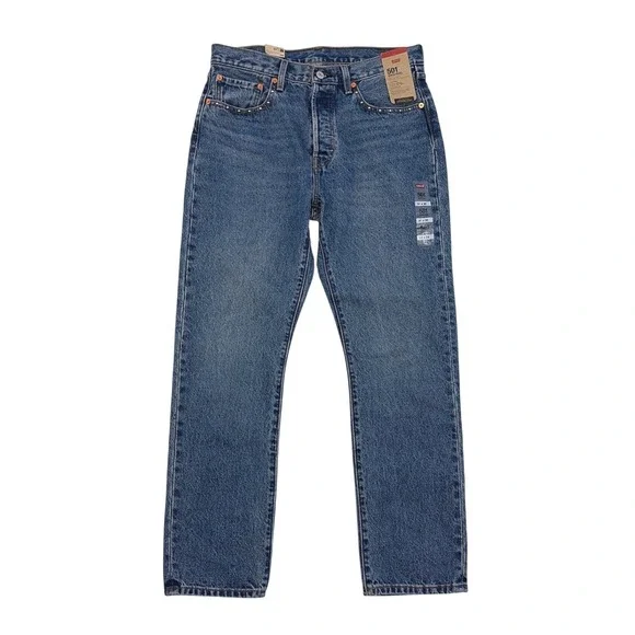 Levis 501 Original High Rise Straight Leg Studded Blue Jeans W31 L30 NEW NWT