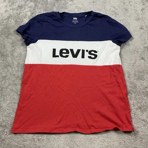 Levis Logo‎ Spellout Mens Size Medium Shirt Red White Blue Color Block
