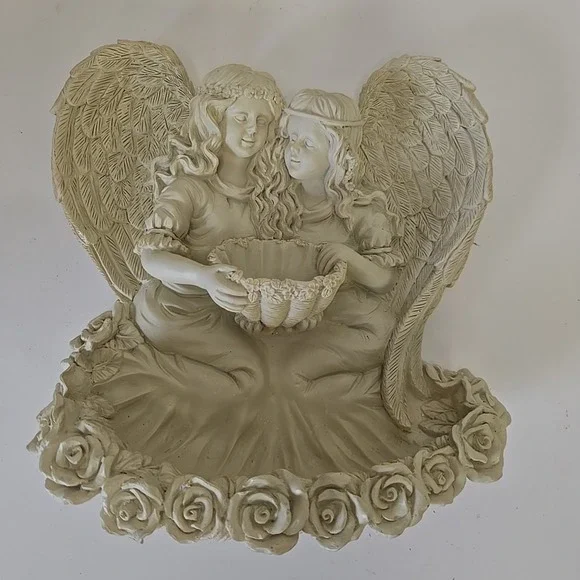 Vintage Chalkware ANGELS CHERUB‎ Wall Hanging ART Basket Trimmed In Roses