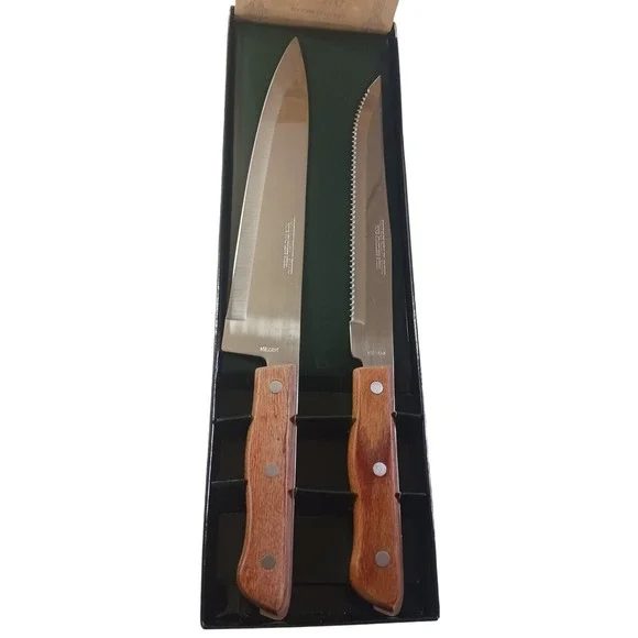 Maxam Rainbow Chef‎ Knife & Serrated Slicer 2pc Kitchen Knife Set Wood Handle
