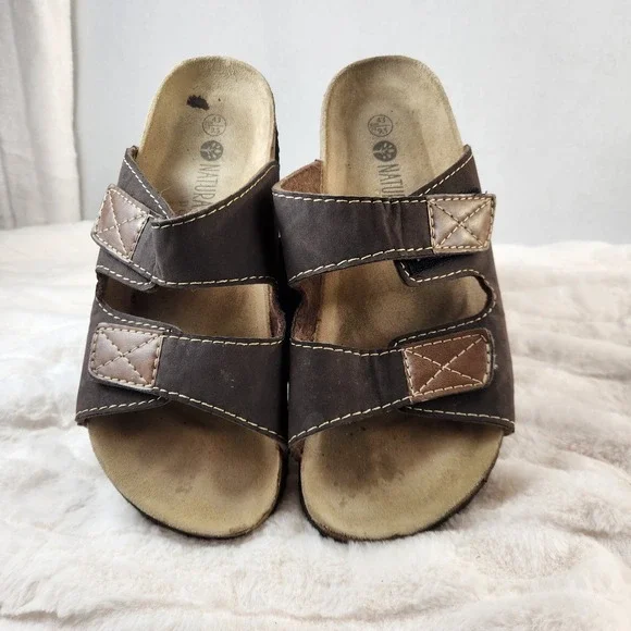 Natural by Live Mens Brown Two Strap Cork Slide Sandals Size 9.5 EUR 43