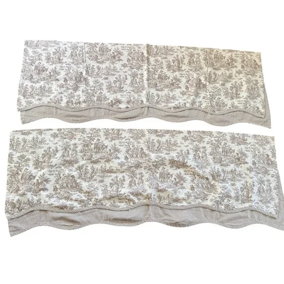 Waverly Home Classics Brown Toile Gingham Scalloped Valances Set of 2 52x18