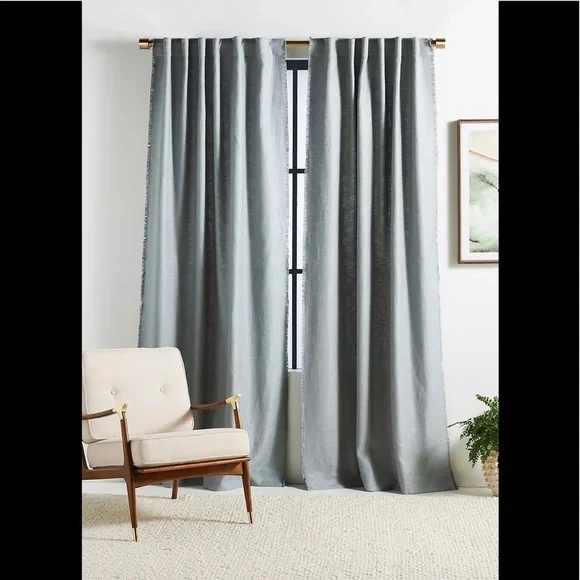 Anthropologie Pair of Lux Linen Blend Curtain Seafoam NWT