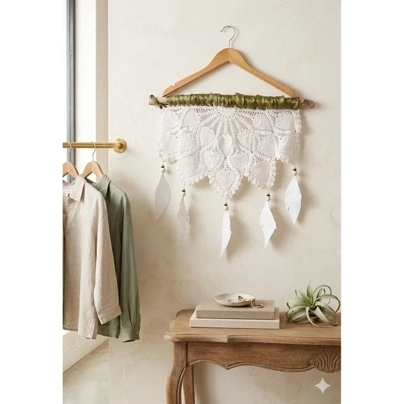 Upcycled Handmade Boho Driftwood Feather Crochet Wall Hang 14