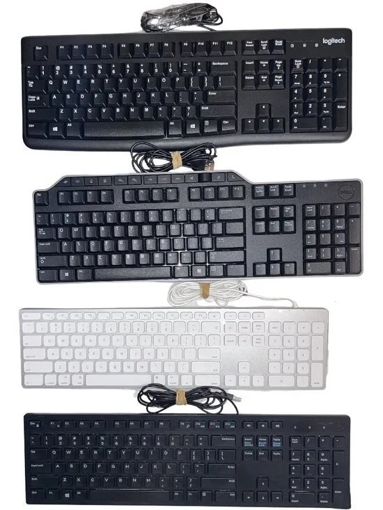4 Wired Office Keyboard Bundle – Logitech K120, Dell KB522 / KB216t, Yivandi
