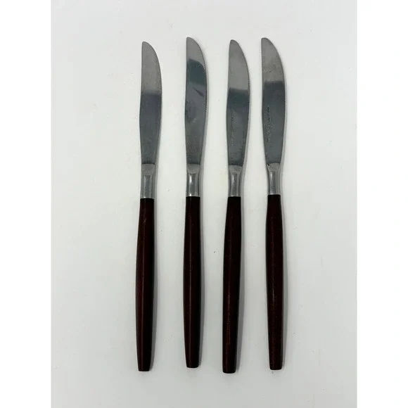 Vintage Ekco Eterna & Epic Knives Set of 4 Wood Handle Japan MCM Flatware