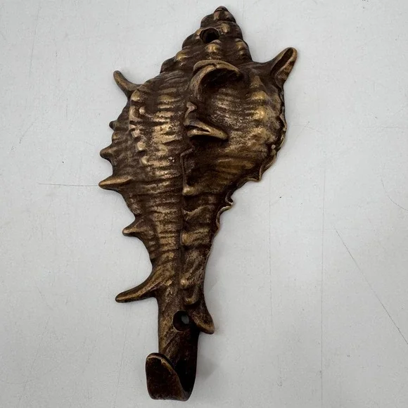 Vintage Brass Conch Shell Coastal Wall Hook Nautical Beach House Decor