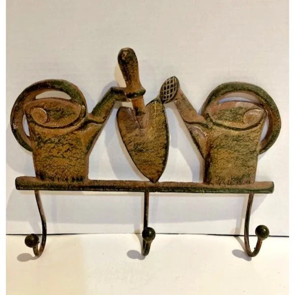 Rustic Three Hook Cast‎ Iron Hanger Garden Theme 11.5