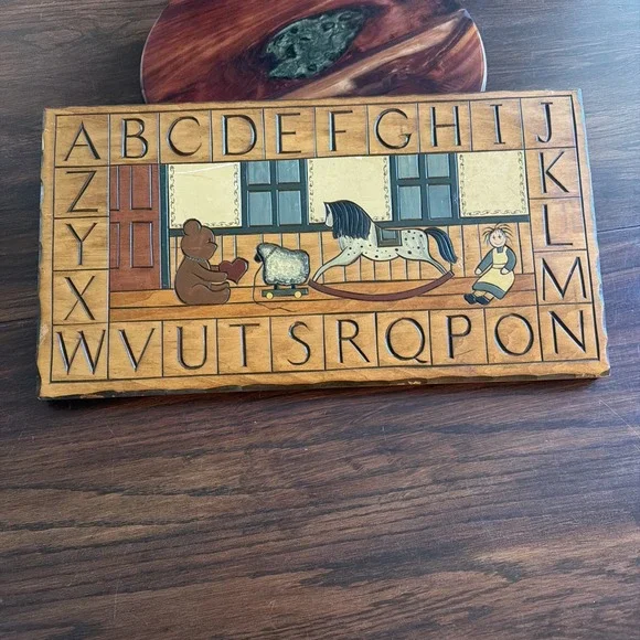 Alphabet Nursery Plaque Wooden Vintage 1970's/80's. Rocking Horse Bears