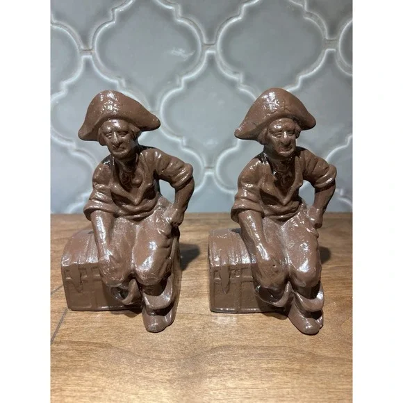 pair antique pirate‎ Book Ends Appears To Be Bronze Or Cast Iron Possibly Hubley