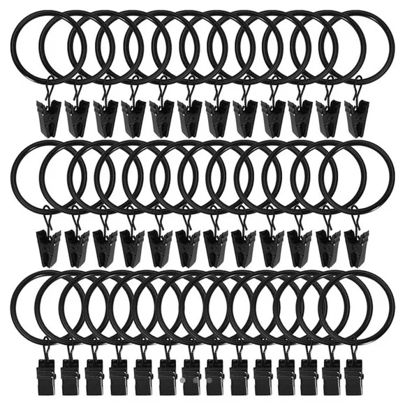 21‎ Pack Black Curtain Rings with Clips, Curtain Hooks Hangers Clip Rings
