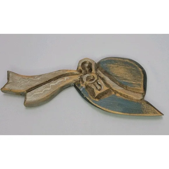Wooden Bonnet / Hat Wall Decor Rustic Folk Art Style Vintage Style