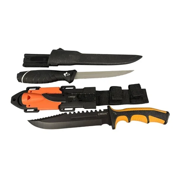 Camillus Survival/Hunting Knife Set with Sheath and Husky Fillet Knife Bundle