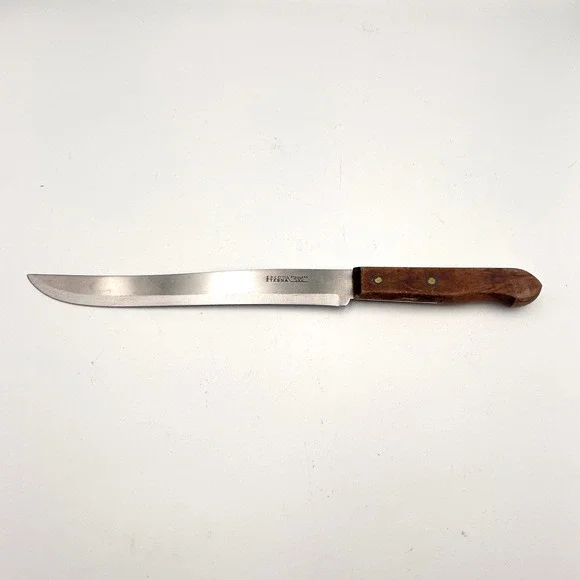 Vintage 1970s Ekco Eterna Slicer Knife Stainless Steel USA Wood Handle 12.5