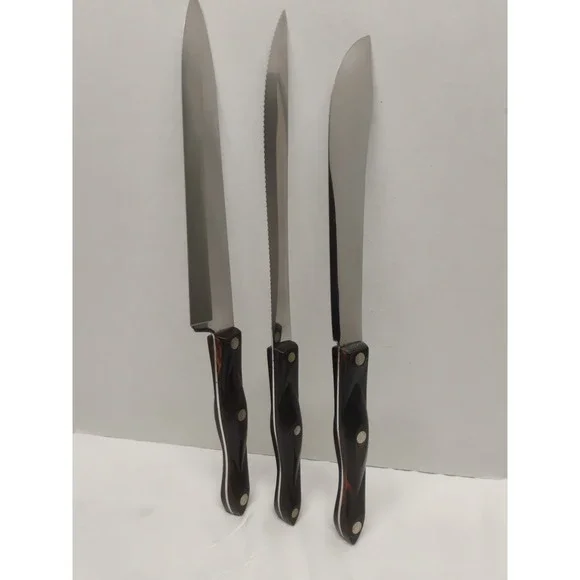 Lot Of 3 Cutco Classic Brown Red Swirl Handle Knives 1722 1723 1725 Vintage