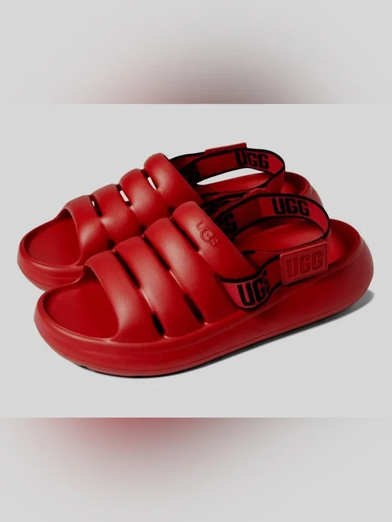 UGG Sport Yeah Sandal Slides Red/Black w/Strap Size 11