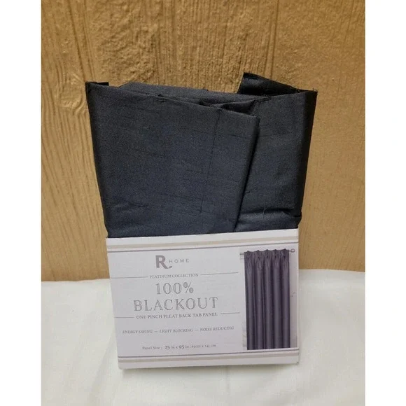 R Home Platinum Collection Blackout Pinch Pleated Back Tab Panel Charcoal 25x29