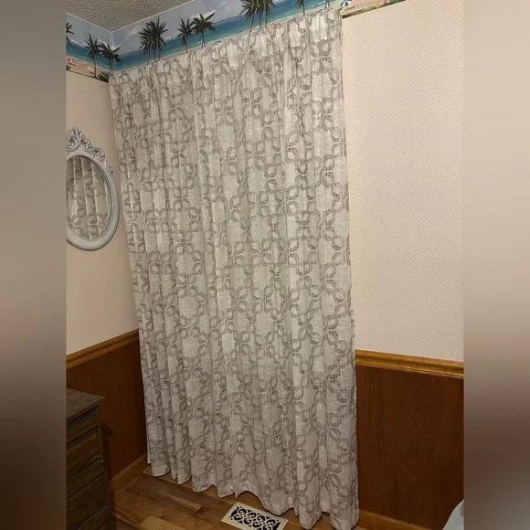 West Elm Linen/ Cotton Gray & Beige Patterned Curtains - 2 curtains