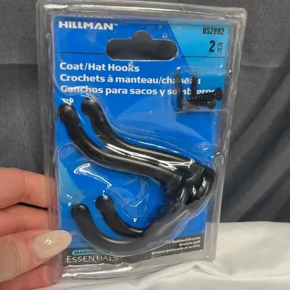 Hillman Heavy Duty Coat and Hat Hook, Flat Black Pack of 2 NIP!