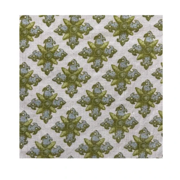 Raoul Textiles GRANADA Natural Linen Handprint Green Blue‎ Beige Fabric 1.75yd