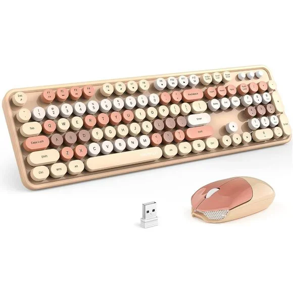Wireless Keyboard and Mouse Combo 104 Keys Full-Sized 2.4 GHz Colorful Keyboard