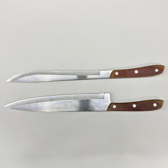 Vintage Kitchen Delite Stainless Steel Knife Set Japan Wood Handle 2 Piece