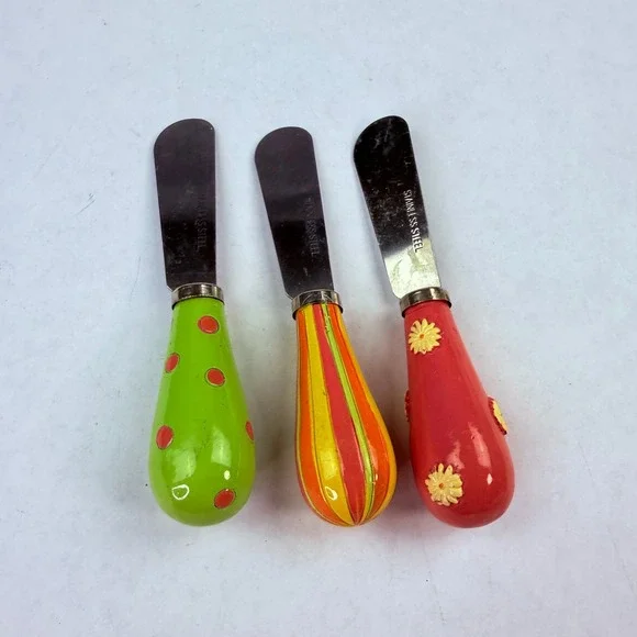 Vintage Style Colorful Resin Handle Cheese‎ Spreaders Set of 3 Stainless Steel