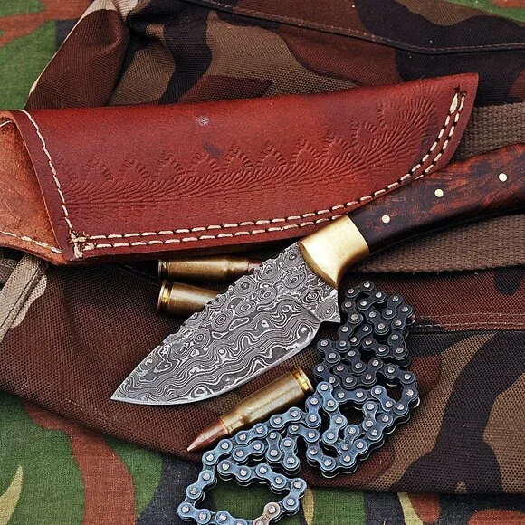 Damascus Kitchen Handmade Knife with Rain Drop Pattern & Rose wood Handle NEW