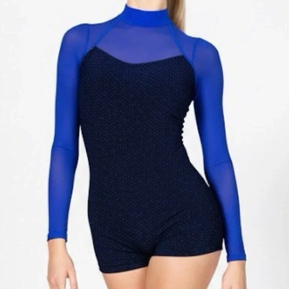 Double Platinum Royal Blue Mesh Long Sleeve Leotard Dance Gymnastics NWT‎ AXS