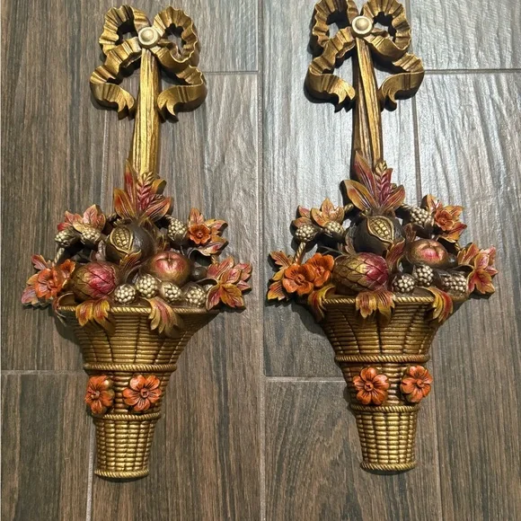 Gold and Orange Decorative Wall Hooks with Floral Design vintage burwood wall de