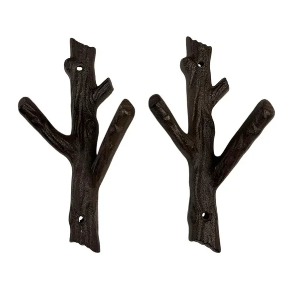 Cast Iron Tree Branch Double Decorative Metal Wall Hooks 7.5