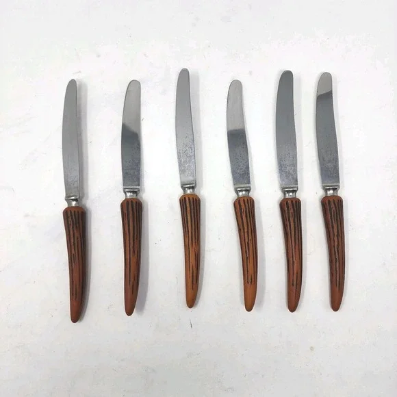 E. Parker & Sons 6 Stainless‎ Knives Sheffield England VTG Bakelite Faux Antler
