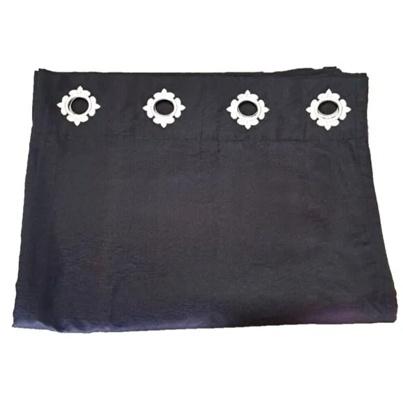 Black Curtain Panel One Piece Polyester Gothic Silver Rod Holes Goth Punk 82x53