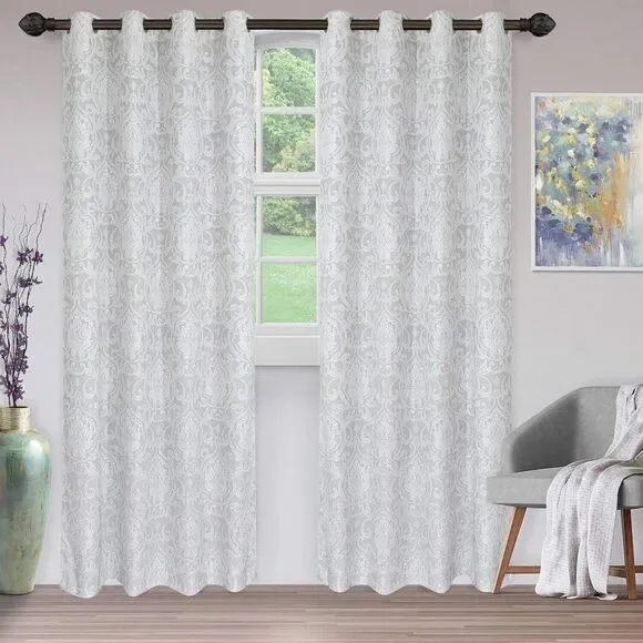 Superior Lotus Jacquard Premium Curtain Panel 2 Piece, Light Grey,‎ 52”W x 84”L