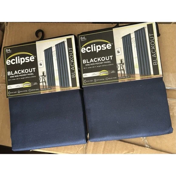 Lot Of 2 Eclipse Blackout One Rod Pocket Panel Denim Blue 42 x 84 in ThermaBack
