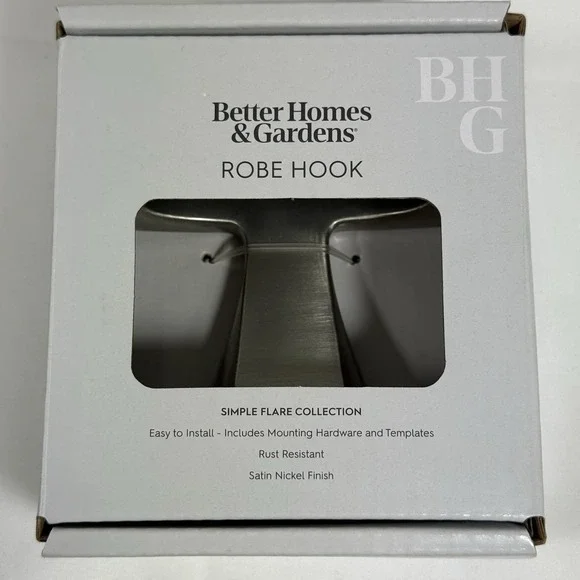 Better Homes & Gardens Simple Flare Robe Hook Satin Nickel Silver Rust Resistant