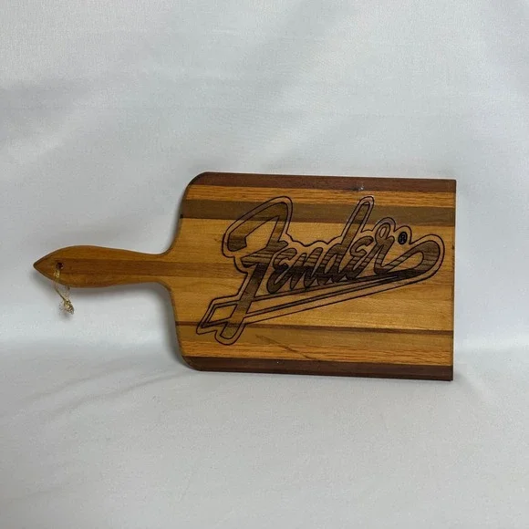 Fender Guitar Logo Wood Cutting Board Kitchen Decor Gift Idea Handmade