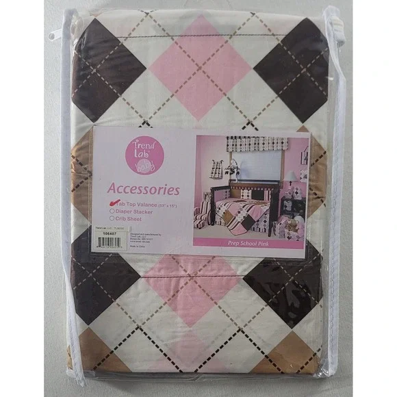Trend Lab Baby Accessories Prep School Pink Tab Top Window Valance 53
