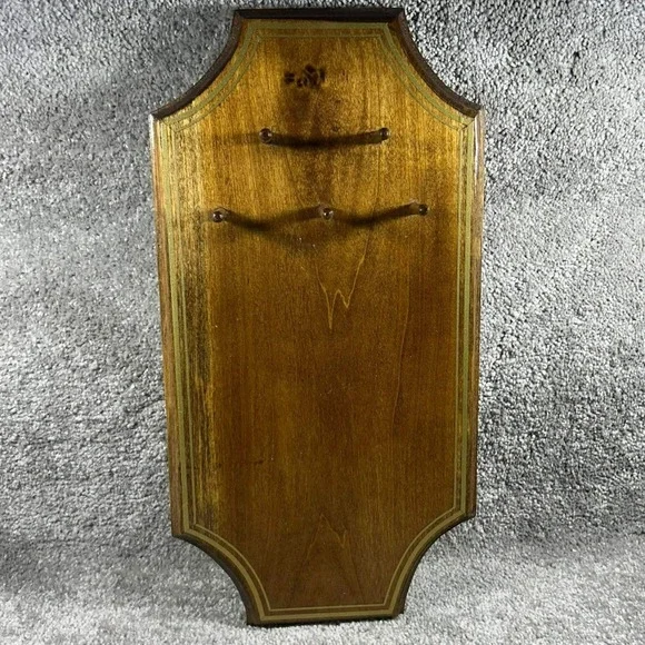 Wall Rack Brown Wood Gold Inlay 4 Peg Key Jewelry Holder