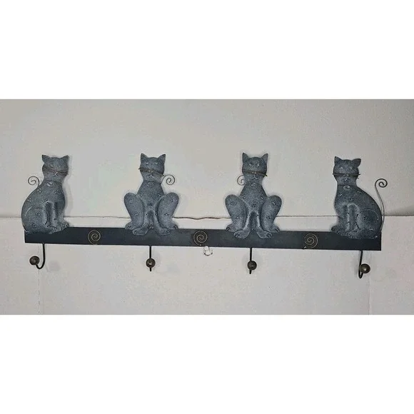 VTG Cast Iron Cat Tails Wall Mount 4‎ Hook Coat Holder 25 Inches Long