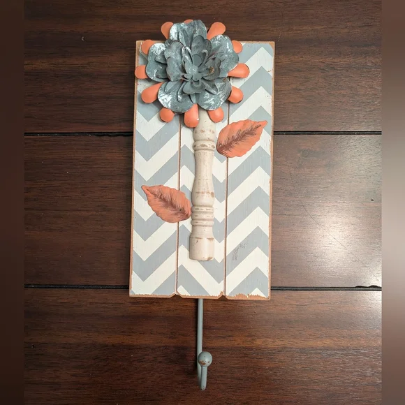 Chevron Wall Hook with Floral Accent
