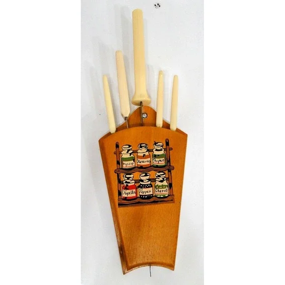 KNIFE‎ HOLDER YUGOSLAVIA VINTAGE OLD SPICE CONTAINER DESIGN WOOD WALL MOUNT