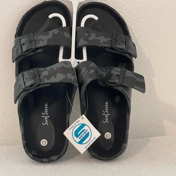 NWT Double Buckle Slide Sandals Size 13 Black/Gray Camo
