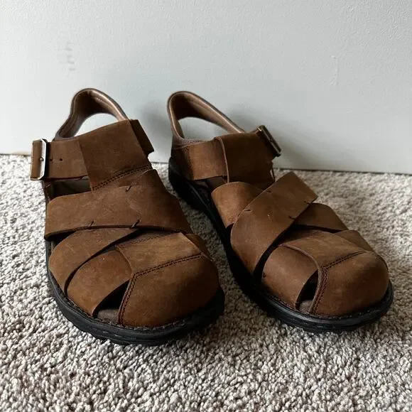 Abeo Brandon Neutral Leather Fisherman Sandals Leather Brown Mens 10 Bio Systems