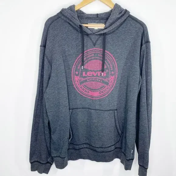 Levi's‎ Grey Logo Front Long Sleeve Pullover Hoodie Men's Size Large L