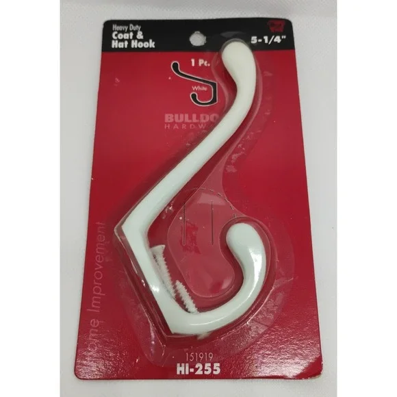 NIP Bulldog Hardware 5 1/4in Heavy Duty Coat/Hat Hanging Hook White
