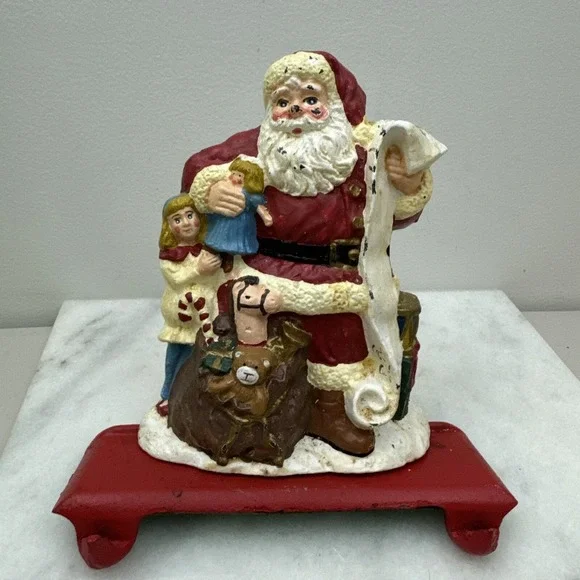 Vintage Cast Iron Christmas Stocking Hanger Double Hook Santa Claus Toys
